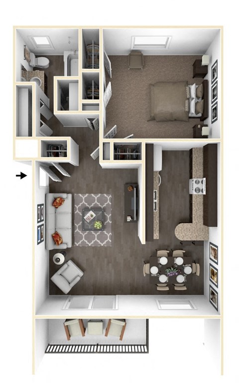 Floor plan for 1 bed, 1 bath, 720 sqft